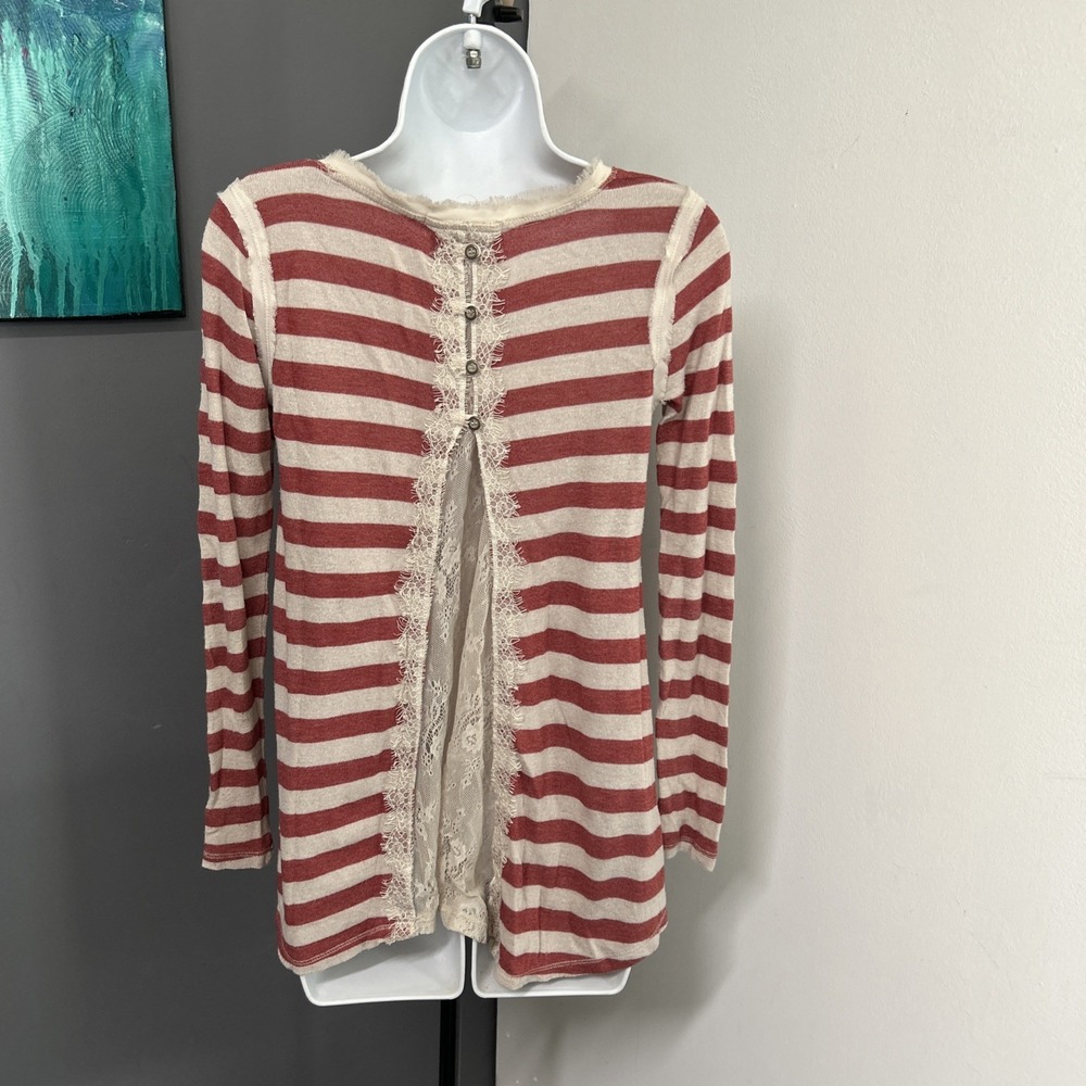 Woman's Small Trashed Striped & Lace Top Holes Lace Gothic Grunge Bella‎ Elena